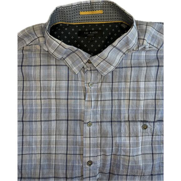 Ted Baker London Men’s Shirt Size 7 Blue Plaid Short Sleeve Button Up Casual - Picture 1 of 8